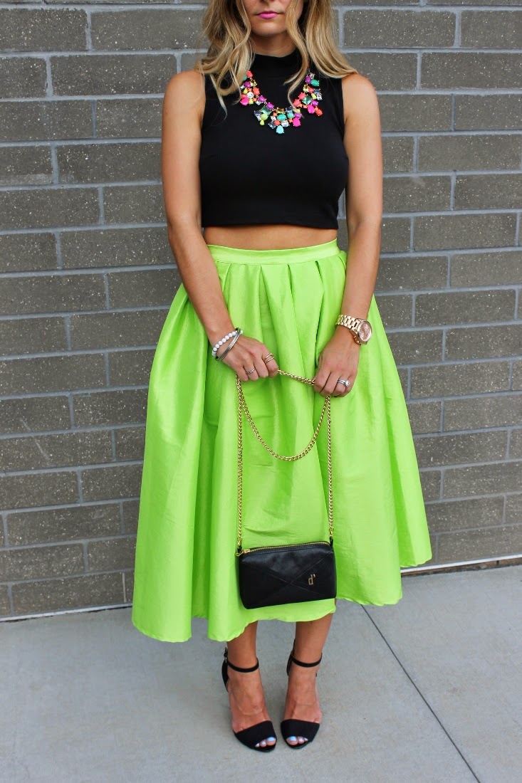 Bedazzles After Dark: Outfit Post: Crop Top   Neon Midi Skirt